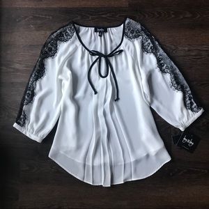 BOGO White Blouse with Black Lace Detail NWT